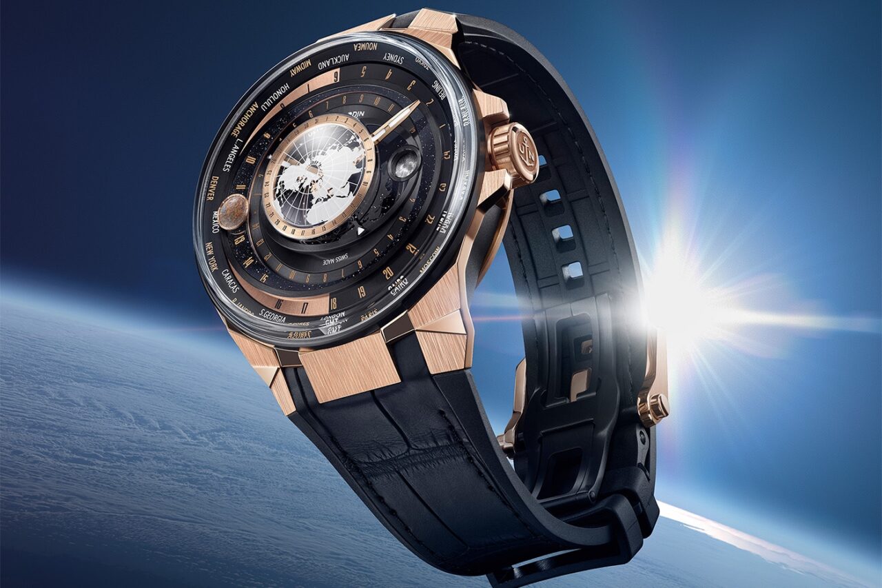 Az Ulysse Nardin legújabb Blast Moonstruck óráján a 18 karátos rózsaarany és a fekete DLC titán kontrasztja lopja el a show-t